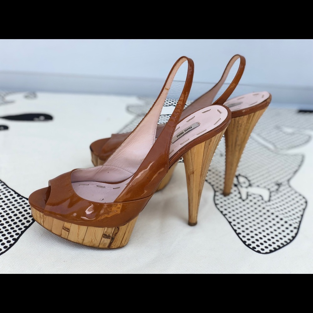Miu Miu brown patent leather Bamboo platform